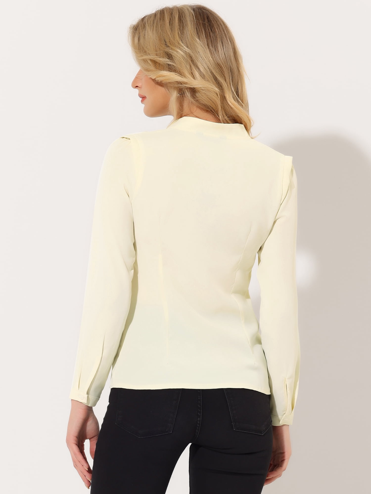 DARING DIVA Women's Elegant V Neck Long Sleeves Button Down Shirt M Beige