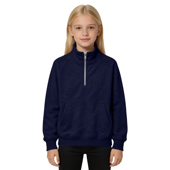 Girls Half Zip Pullover Sweatshirt Long Sleeve Workout Shirts Fall Clothes Boys Gilrs Mock Neck Athletic Tops Lightweight Fleece Quarter Zip Pullover Kids Teens Sportswear for Golf Yoga Tennis