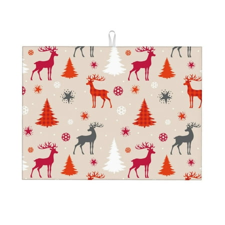 

Dish Drying Mat Simple Painted Deer Trees Stars Highly Absorbent Microfiber Drying Mat Kitchen Counter or Sink Drawer Liner 16x18 Kitchen Drying Mat Coffee Mat Kitchen Essentials