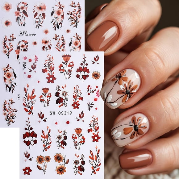 Calcomanías de nail art 3D de flores otoñales FBABFBUO, 6 piezas