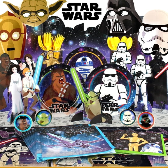 Prime Party Star Wars Birthday Party Supplies 16 Guest Kit, Plates Napkins Table Cover