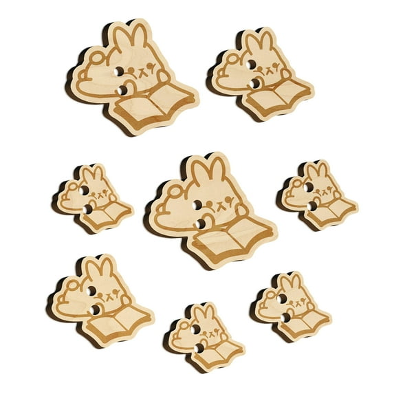Cute Kawaii Bunny Rabbit Reading Studying for School Wood Buttons for Crochet Knitting Sewing DIY Craft - 1.00 Inch Medium (7pcs)