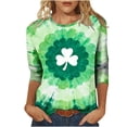thumbnail image 2 of Xdegoge Saint Patricks Day Outfit Women 3/4 Sleeve Tie-Dye Shamrock T-Shirt with Silver Clover Center, Green & Blue Gradient, Funny St. Patrick's Shirts, 2 of 5