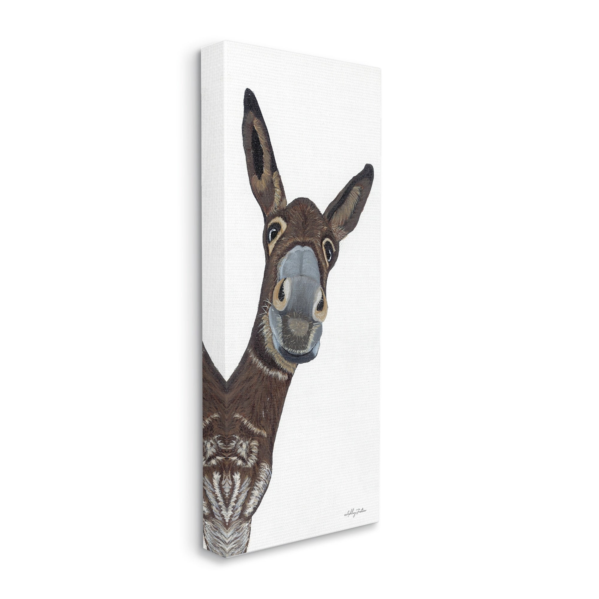 Stupell Industries Donkey Peering Happily Casual Farm Animal Portrait Graphic Art Gallery Wrapped Canvas Print Wall Art, Design by Ashley Justice