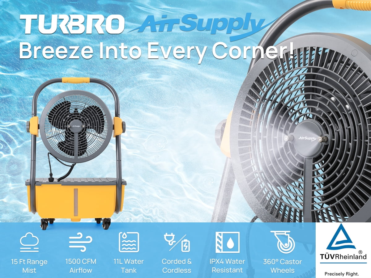 Turbro Cordless Misting Fan 19" 3 Speed 120° Oscillation Portable Electric Household Type