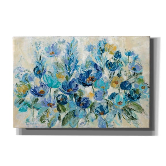 Epic Graffiti 'Scattered Blue Flowers' by Silvia Vassileva, Canvas Wall Art, 60"x40"