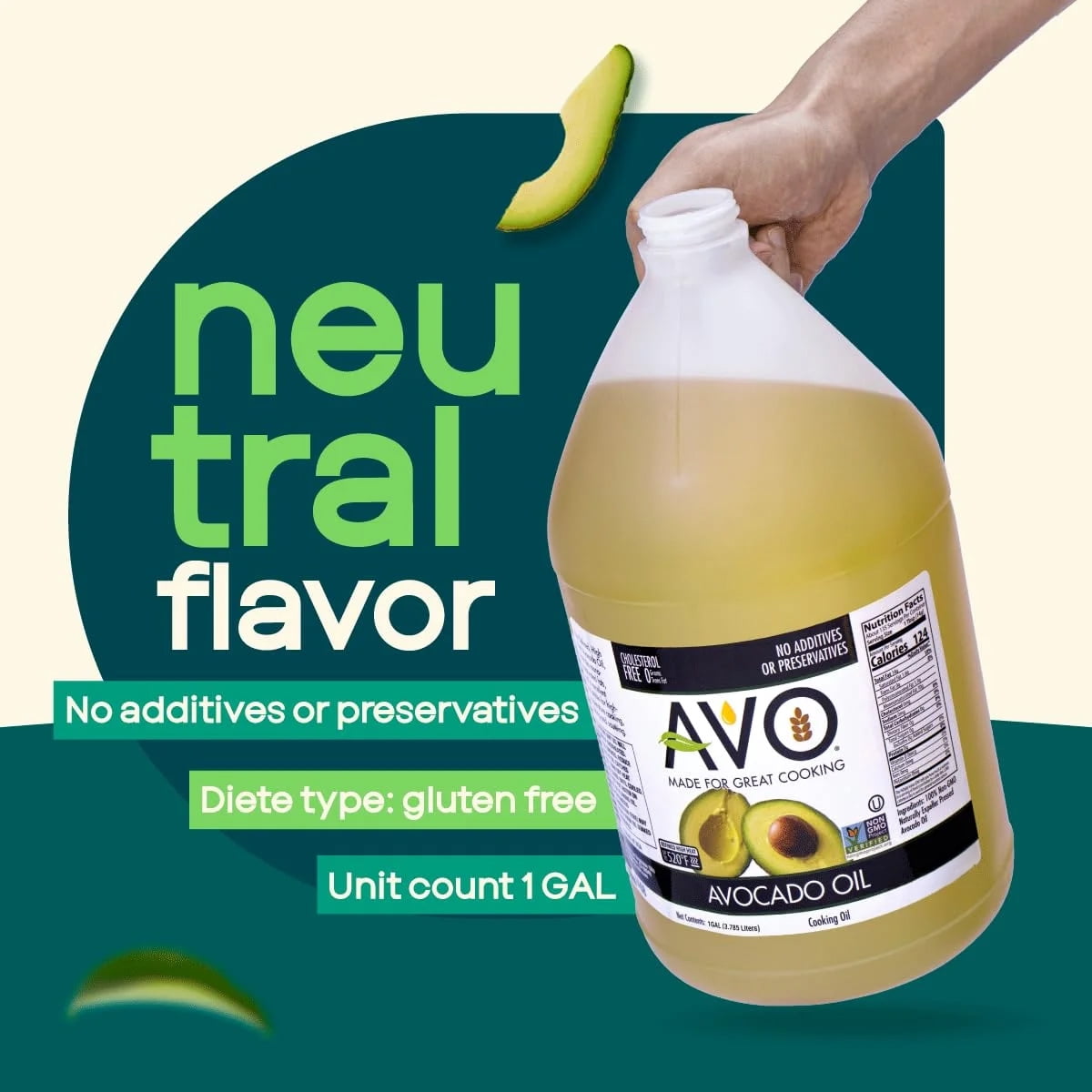 AVO 100% Non-GMO Avocado Oil, 1 Gallon (128 fl oz), No Preservatives
