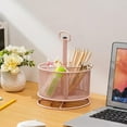 thumbnail image 2 of Mesh Desk Organizer, 360-Degree Rotating Multi-Functional Pen Holder, 4 Compartments Desktop Stationary Organizer, Home Office Art Supply Storage Box Caddy (Pink), 2 of 12