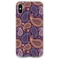 thumbnail image 1 of DistinctInk Clear Shockproof Hybrid Case for iPhone XR (6.1" Screen) - TPU Bumper, Acrylic Back, Tempered Glass Screen Protector - Purple Yellow Blue Paisley, 1 of 5