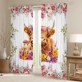 thumbnail image 2 of Manfei Animal Highland Cow Blackout Curtains Set of 2 (38x54 Each),Watercolor Flowers Living Room Curtains,Yellow Purple Pink, 2 of 5