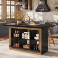 thumbnail image 1 of Tribesigns Kitchen Island with Storage, Counter Height Island Table with 6 Open Cubbies & Footrests, Coffee Bar for Dining Room (Black + Wood), 1 of 5