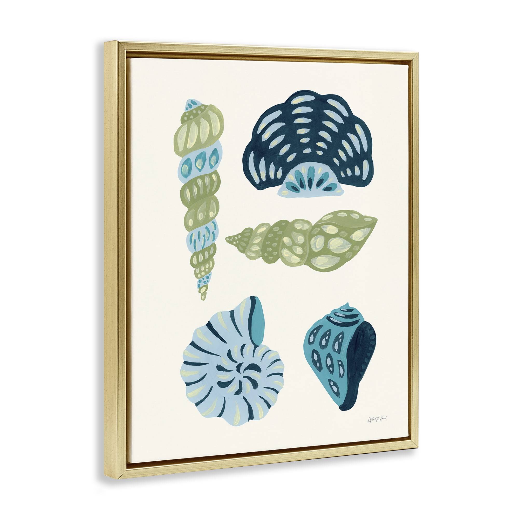 Stupell Industries Blue Shell Collection Nautical & Beach Painting Gold Floater Framed Canvas Art Print Wall Art, 25 x 31
