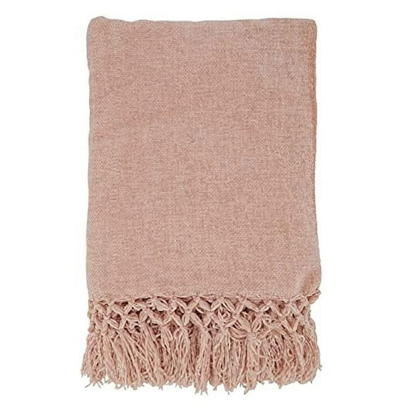 Fennco Styles Hand-Knotted Solid Chenille Throw 50" W x 60" L - Blush Throw Blanket for Couch, Living Room, Bedroom, Everyday Use, Holiday and Home Décor