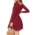 thumbnail image 2 of Vestido de mujer Vestido de manga larga con cuello en V Mezcla de algodón Ropa informal Botón Ropa plisada, Rojo vino, L seitruly AP003993-21, 2 of 5