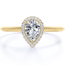 JeenMata Halo 1 Carat Pear Shaped Moissanite Milgrain Edge Engagement Ring In 18K Yellow Gold Plating Over Silver