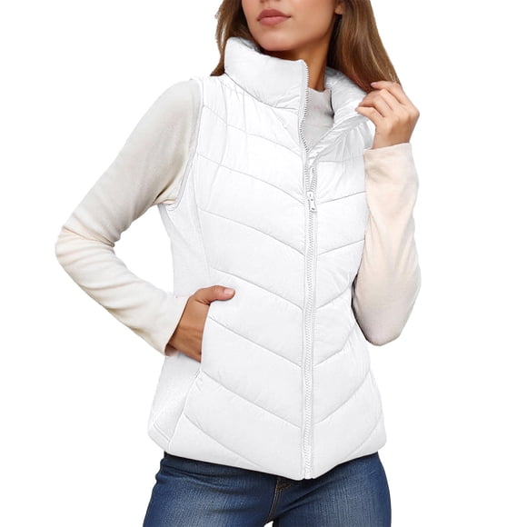 Commute Minimalist Stand Collar Quilted Vest Winter Outerwear Sleeveless Jacket Women'S Outerwear Vests White Xxxl