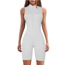 Timegard Bodysuit for Women 1 Piece Ribbed V Neck Zipper Slim Short Rompers Outfits Solid Color Comfy Casual