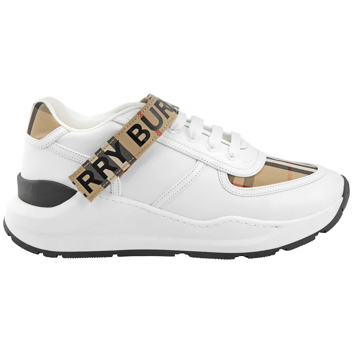 logo print vintage check and leather sneakers