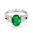 thumbnail image 2 of Gem Stone King 925 Silver and 10K Yellow Gold Oval Green Nano Emerald and White Moissanite 3-Stone Ring for Women (2.01 Cttw, Size 5), 2 of 3