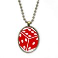 thumbnail image 1 of Casino Red Dice Illustration Pattern Necklace Vintage Chain Bead Pendant Jewelry Collection, 1 of 3