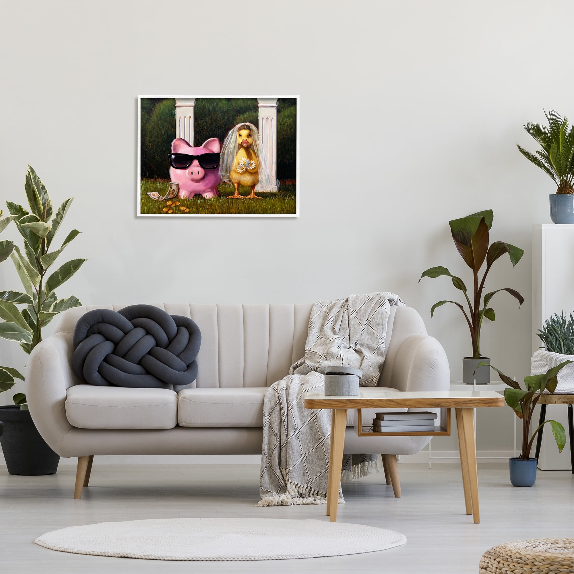 Stupell Industries Funny Pig & Duck Wedding Animals & Insects Painting White Framed Art Print Wall Art, 30 x 24
