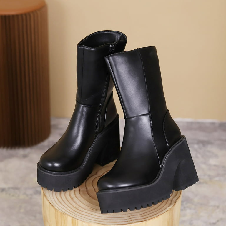 Black Rainy Platform Ankle Boots