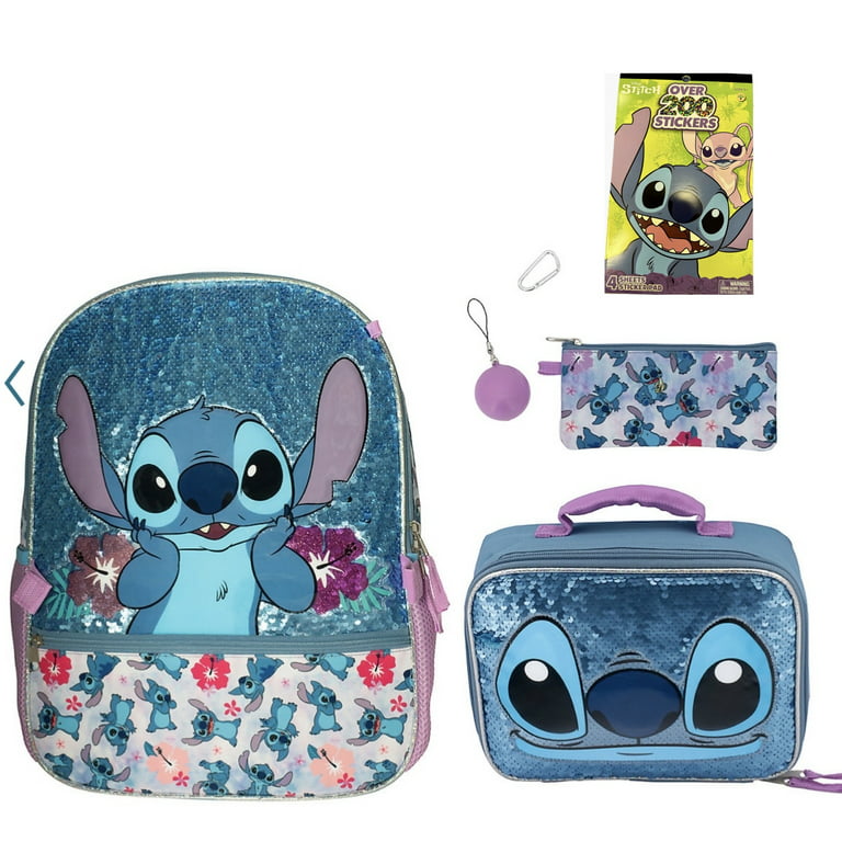Disney Lilo and Stitch Sequin Backpack 6 Piece Set with Lunch Bag Gadget  Pencil Case Fidget Ball Carabineer and Stickers 