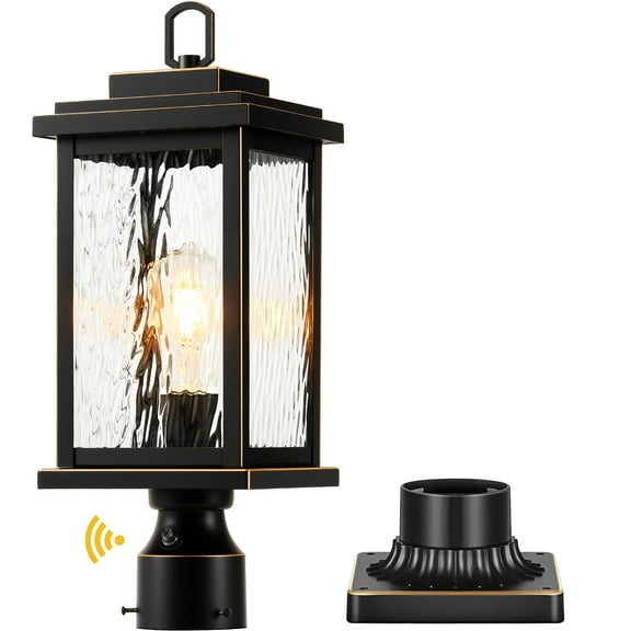VIANIS Large Dusk to Dawn Outdoor Post Lights, Matte Black Hardwired Waterproof Outside Lamp Post with Pier Mount Base, 3-inch Aluminum Outdoor Post Light with Tempered Glass for Garage, Garden