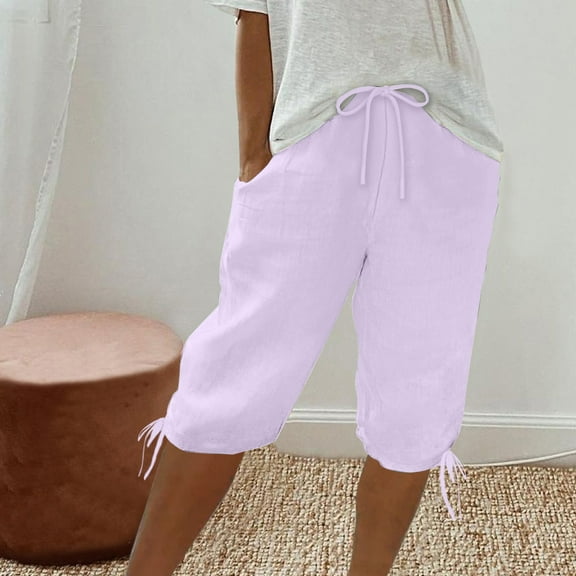 BLTIBY Womens Shorts Solid Color Summer Elastic Waist Short Pants with Pockets for Walking Exercise Casual Fashion 2025 Purple XXL