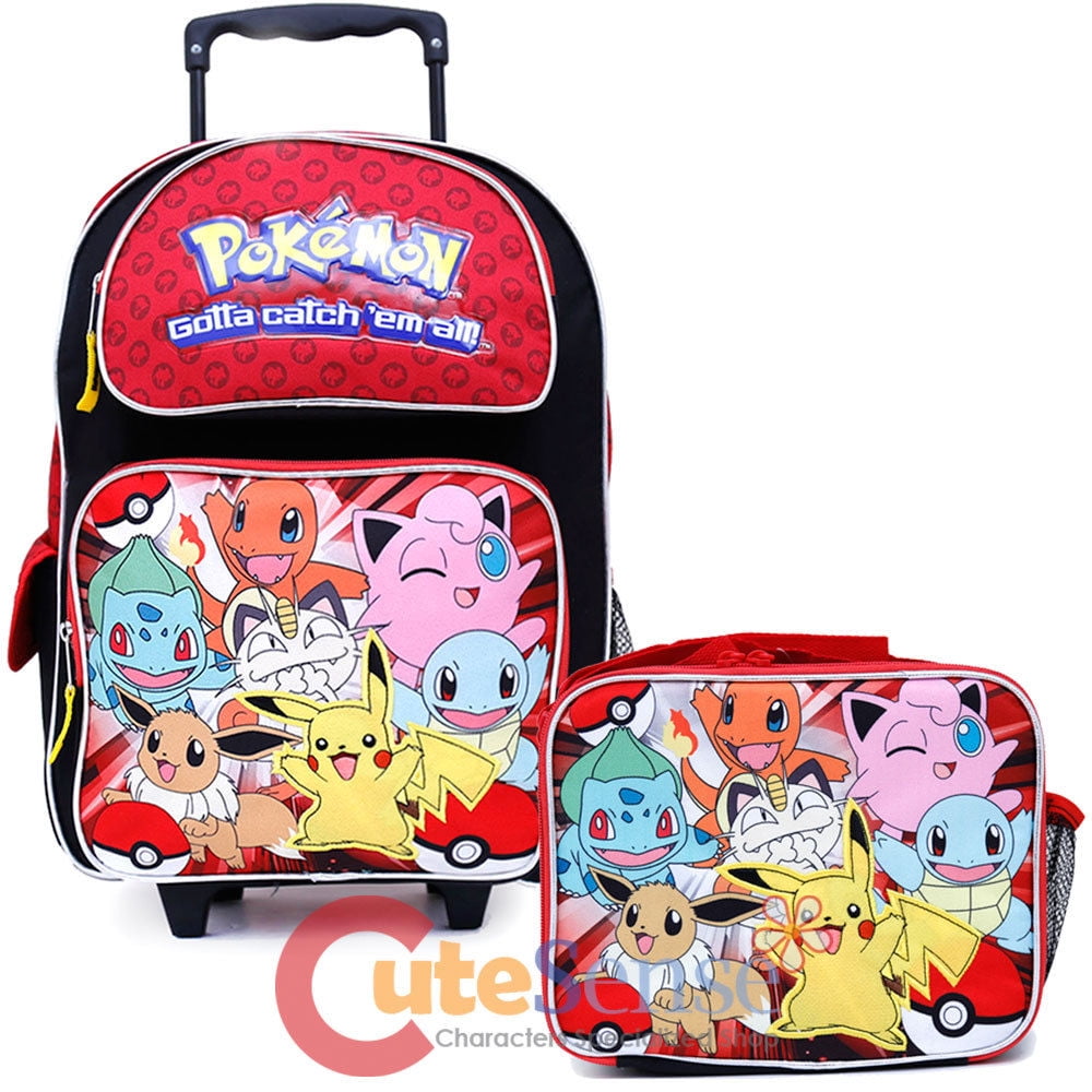 Licensed Pokemon 16" Large School Roller Backpack Lunch Bag 2pc Book