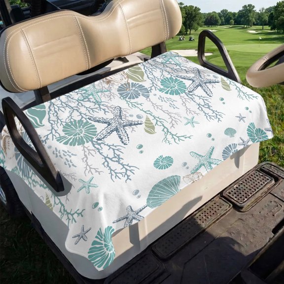 Ocean Coastal Golf Cart Seat Covers, Nautical Starfish Conch Seashells Coral Golf Cart Seat Towel Cover for 2/4 Seater Bench Seats, Breathable Washable Dust & Sun Protection Seats Blanket 51''x31''