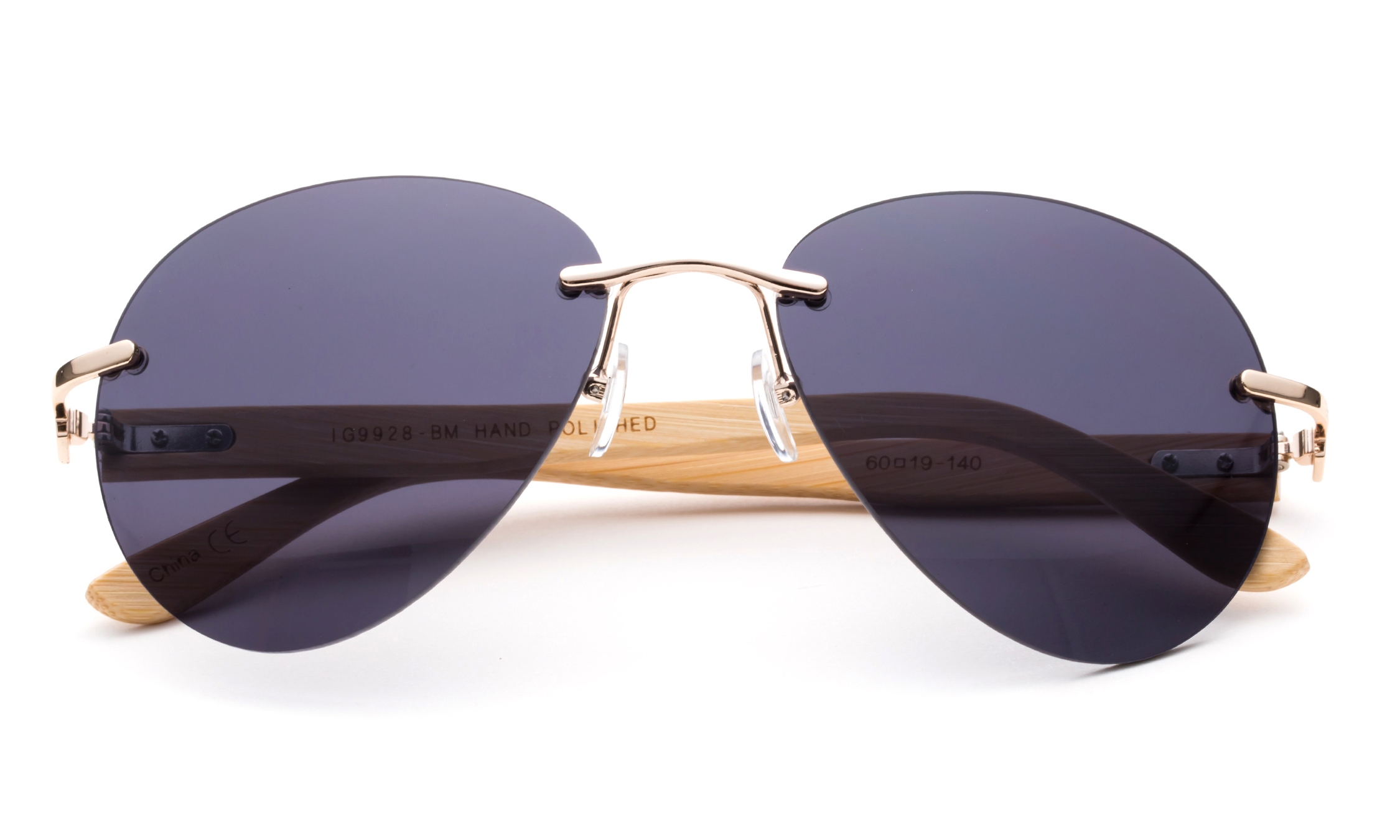 Newbee Fashion - Bamboo Arm Oversized Rimless Aviator Sunglasses with Flash Lens Bamboo Sunglasses for Men & Women - image 1 of 2