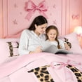 thumbnail image 4 of meiyoeat Pink Bowknot Monogram B Full Size Comforter Sets,Cheetah Print Letter Art Bedding Comforter Set For Girl,Pink Reversible,3-Piece,1 Comforter and 2 Pillowcases, 4 of 7