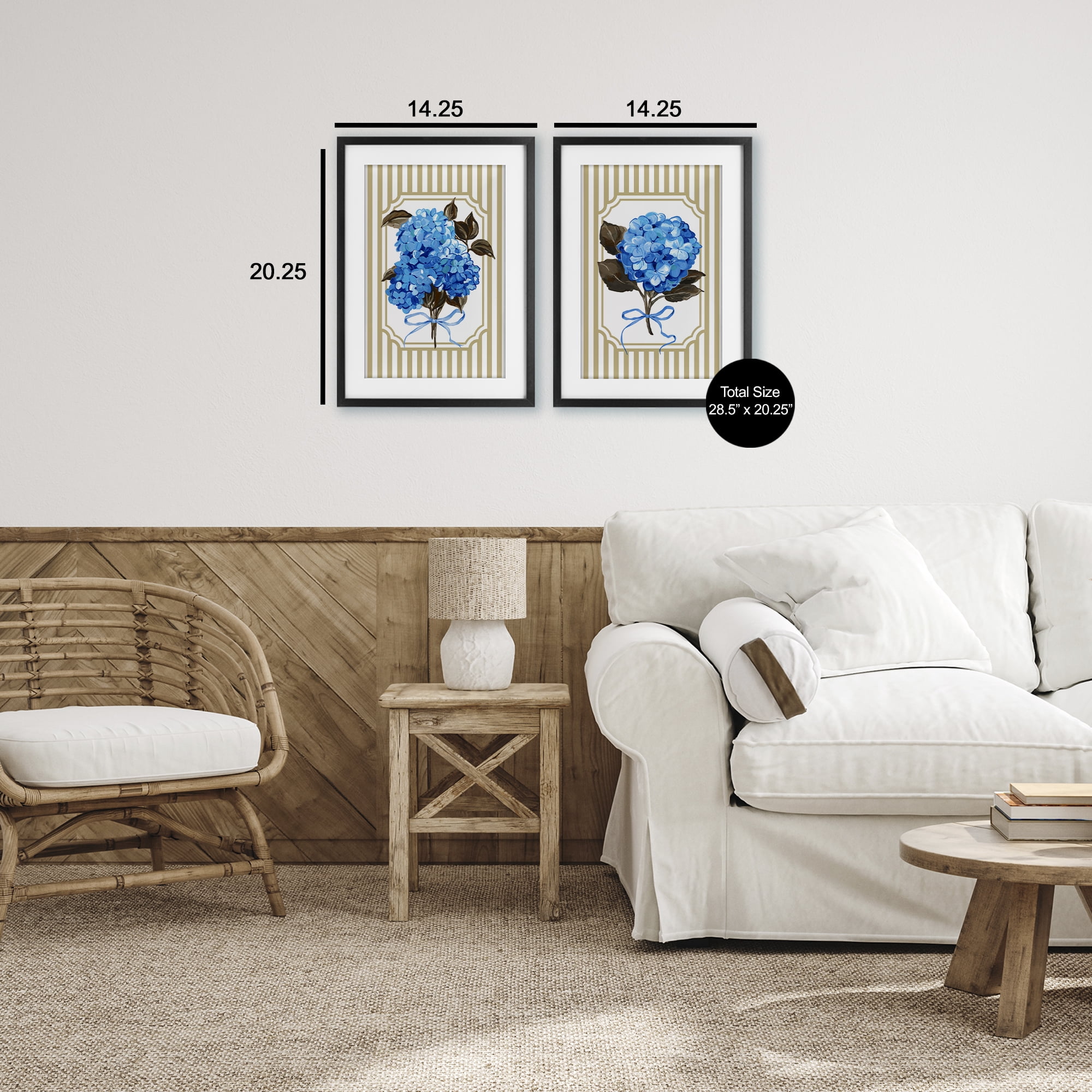 Hydrangea Bouquets with Bows 2 Piece Black Framed Print Under Glass Set, design by Adonna Ebrahimi