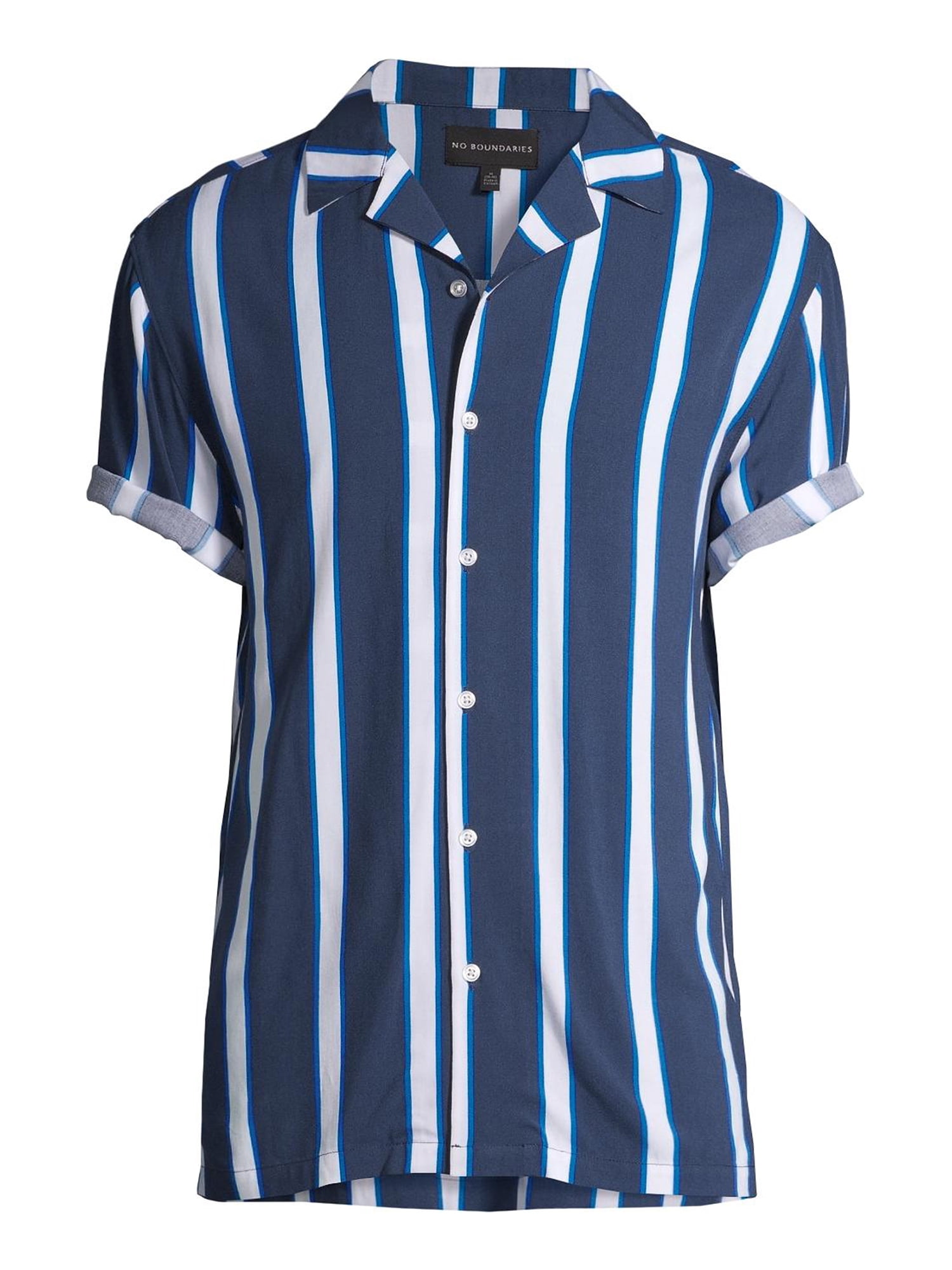 No Boundaries Men's Short Sleeve Striped Resort Shirt