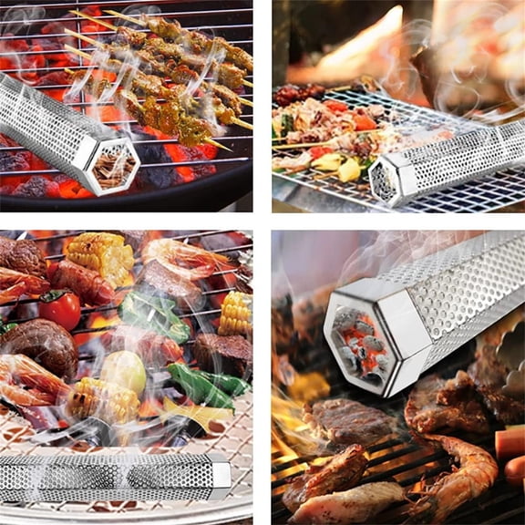 12-Inch Stainless Steel Hexagonal Smoker Tube for Wood Pellets, Heavy Duty Smoke Generator for Cold/Hot Smoking Meat on Gas, Charcoal, or Electric Grills
