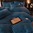 thumbnail image 5 of Gusuhome Fluffy Corduroy Flannel Duvet Cover Set Full Size Velvet Duvet Cover 3 PC Fashion Striped Comforter Cover Set Luxury Soft Plush and Warm for Winter Bedding Set Zipper Closure Navy, 5 of 6