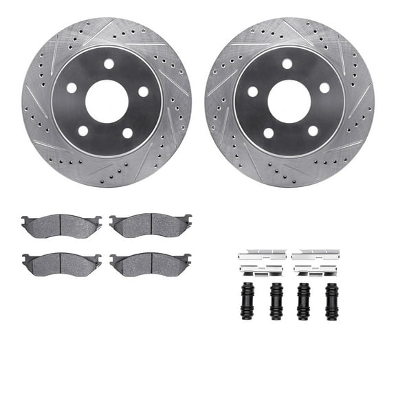Dynamic Friction Company Front Brake Rotors-Drilled and Slotted-Silver with 5000 Advanced Brake Pads includes Hardware 7512-40082