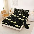 thumbnail image 2 of Manfei Abstract Art Cat Queen Sheets, Cartoon Kitten Queen Sheet Sets, Black Yellow, 4-Piece, 1 Flat Sheet, 1 Fitted Sheet and 2 Pillowcases, 2 of 6