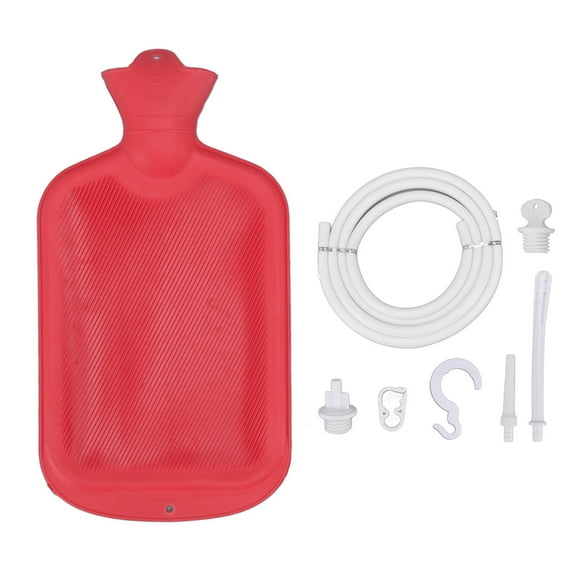 Bolsa de enema para el hogar de 2 l con manguera corrugada, gancho y hebilla, tamiz de goma para ducha, color rojo