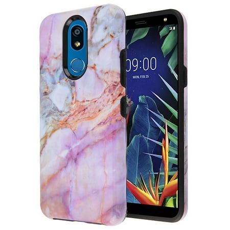 LG K40 Phone Case Slim Hybrid Armor Shockproof Impact Rubber Dual Layer Rugged Protective Hard PC Bumper Frame & Flexible Soft TPU [Anti-Fingerprint] Cover Purple Marble Case for LG K40 (Best Gaming Pc Cases 2019)