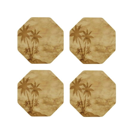 

Fuzoiu Retro Palm Tree Print Leather Coasters Set Drink Coasters Set of 4 for Tabletop Protection Durable PVC Coasters Home Décor and Housewarming Gift-Octagon