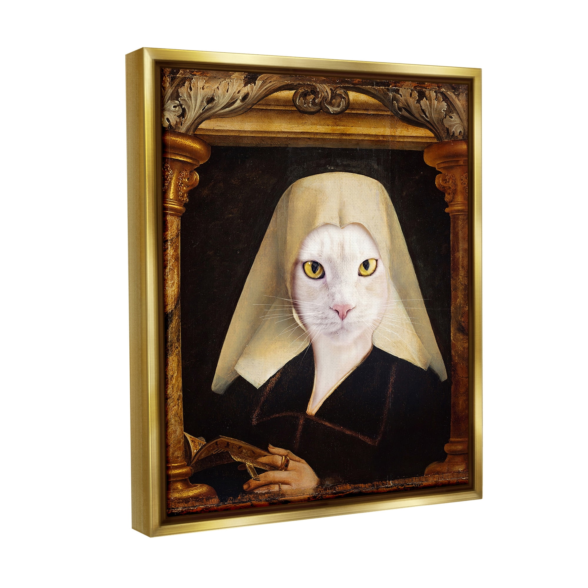 Stupell Industries Cat with Ornate Arch Animals & Insects Painting Gold Floater Framed Canvas Art Print Wall Art, 25 x 31