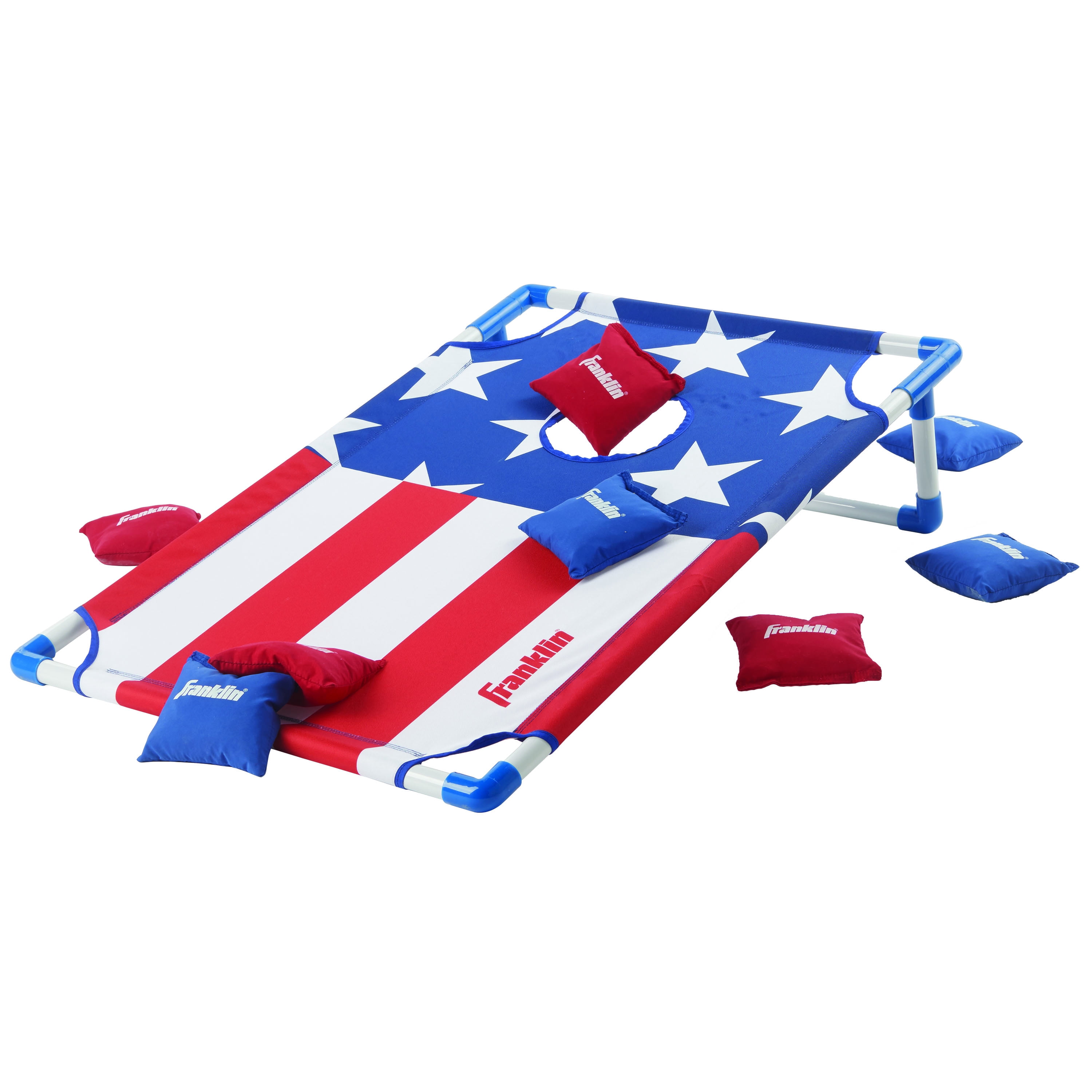 Franklin Sports Red, White and Blue PVC Cornhole Set — Includes 2 Targets And 8 Regulation Bean Bags — Great for Kids and Outdoor Family Fun