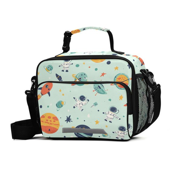FORMRS Student Insulated Lunch Bag with Shoulder Strap Reusable Cooler Box for School, Space Patterns
