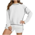 thumbnail image 2 of Xdegoge Crew Neck Sweatshirts for Women Long Sleeve Stitching Side Split Pullover Tops Trendy Drop Shoulder Loose Athletic Sweatshirt 2025 Fall Winter Casual Outfits, 2 of 9