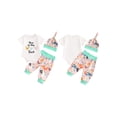 thumbnail image 3 of Aojekbee Baby Boys Girls Summer Outfits Letter Animals Print Crew Neck Short Sleeve Rompers Long Pants Hat 3Pcs Clothes Set, 3 of 10