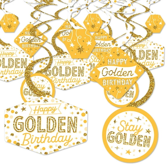 Big Dot of Happiness Golden Birthday - Happy Birthday Party Hanging Decor - Party Decoration Swirls - Set of 40