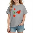 thumbnail image 2 of Girls Graphic T-Shirt Cotton Short Sleeve - Gray Cute Tulip Heart Valentine Top for Kids | Sizes 4T to 10-12,Size 3 T, 2 of 9