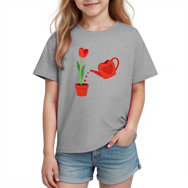 Blusas y camisas de manga corta con cuello redondo para niños y niñas, camisetas gráficas de manga corta, blusas con estampados bonitos para la temporada escolar.